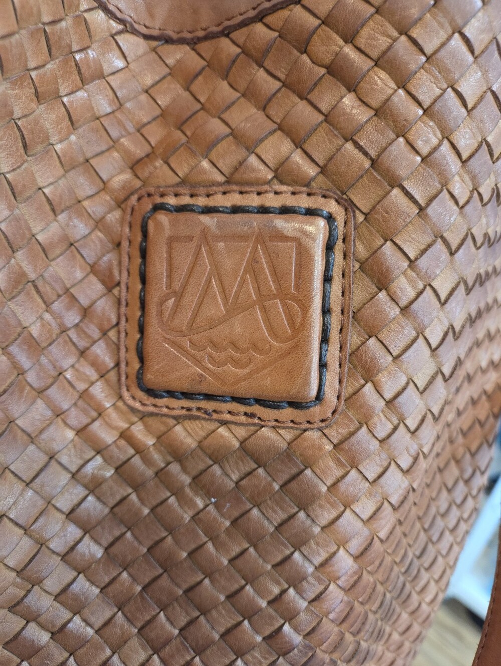 Imalatesta Brown Genuine Leather Woven Tote Purse Handbag Italy Boho - Picture 3 of 9